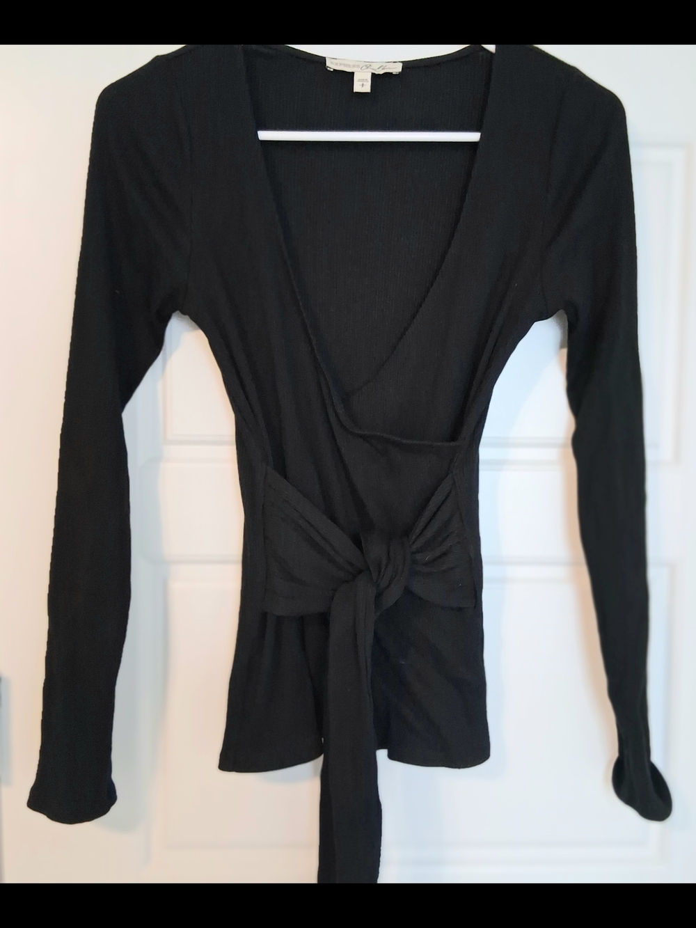 Express One Eleven Black Wrap Tie Long Sleeve Top